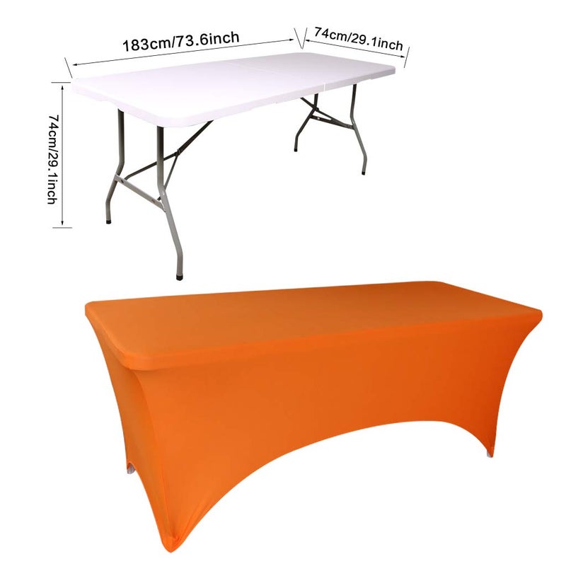 Fvstar 2pcs 6FT Tablecloth,Orange Spandex Tablecover,6ft Fitted Stretch Rectangular Table Cloth,6 Foot Washable Patio Table Protector for Party,Wedding,Banquet,Festival,Christmas - Image 3
